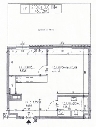 Mieszkanie z ogródkiem 45 m2+31m2 zadbane, niebanalne - Plan 301.jpg